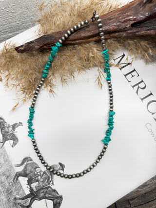 20” Faux Navajo Pearl & Turquoise Chip Bead Necklace | Western Cowgirl Statement Jewelry