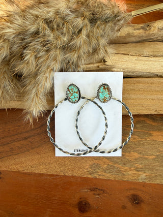 Eloise Kee Mine 8 Turquoise Sterling Silver 2” Hoop Earrings