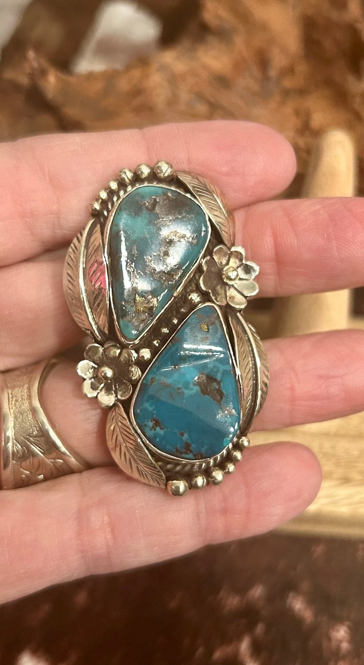 Double Raindrop Turquoise Ring-Adjustable