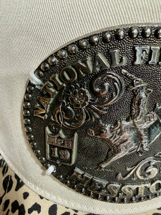 Vintage Hesston NFR 1988 Buckle Leopard Print Trucker Hat- Slight Imperfection