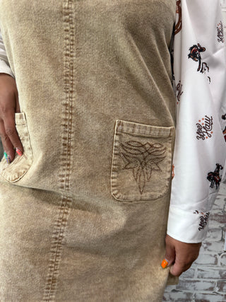 Tan Corduroy Boot Stitch Shift Dress Jumper