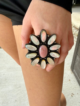 Blushing Cowgirl Pink Opal & Mother of Pearl Statement Ring