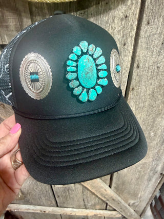 Turquoise Concho Cattle Brand Western Trucker Hat- Only One!