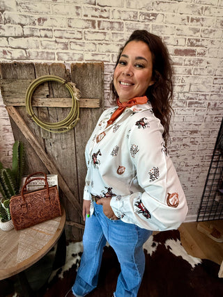 Yee Haw Rodeo Pearl Snap Blouse