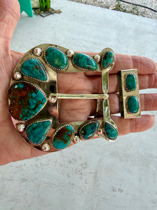 Genuine Turquoise Artisan Custom Statement Buckle & Keeper Set