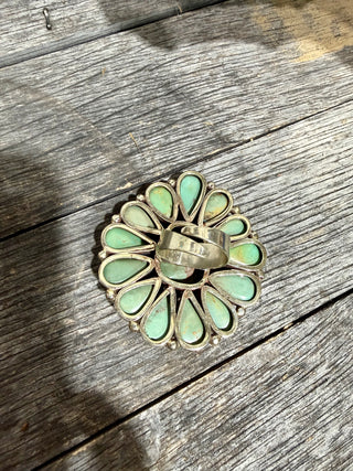 Tibetan German Silver Turquoise Cluster Ring | Adjustable Large Statement Ring | Southwestern Jewelry