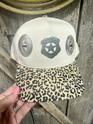 Western Marshal Badge Leopard Concho Trucker Hat