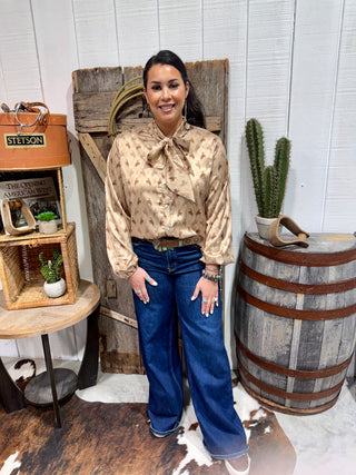 2 Fly Co Brimstone Bucking Horse Tie-Neck Blouse