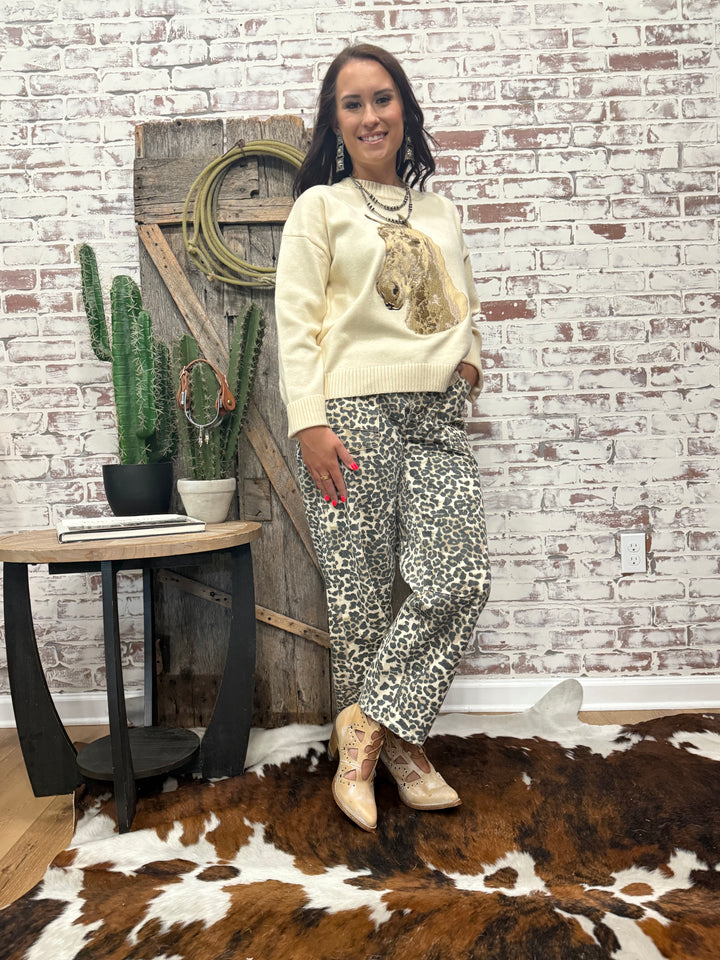 Leopard Print Denim Jeans
