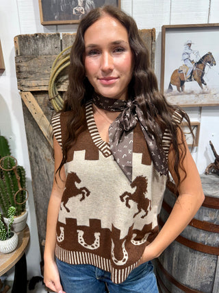Saddle Up Western Horse & Horseshoe Sweater Vest
