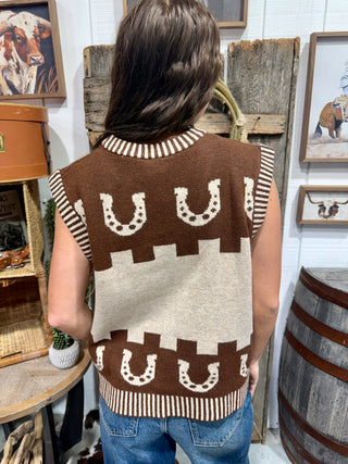 Saddle Up Western Horse & Horseshoe Sweater Vest