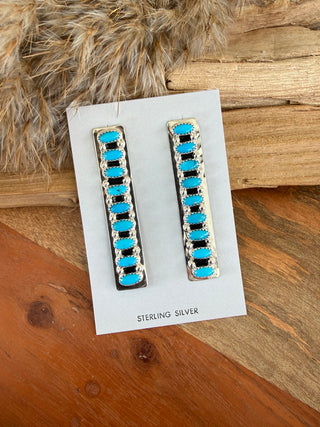 Native American Turquoise Sterling Silver Column Earrings – Stamped BJ