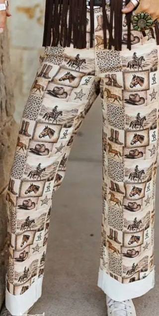 A Western Story Print Mid-Rise Cuffed Jeans