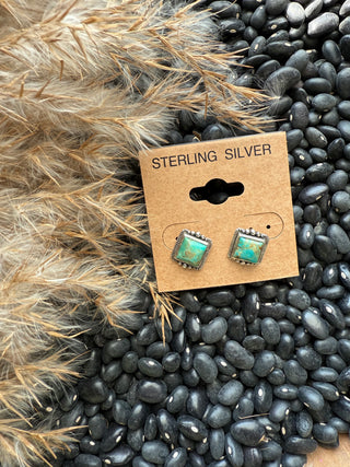 Sterling Silver Turquoise Square Stud Earrings – Western Cowgirl Jewelry