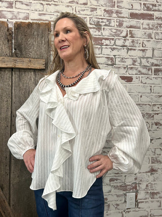 RUFFLED COTTON POPLIN WOVEN BLOUSE