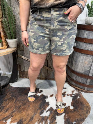 Hidden Brand Logan Camo Cargo Shorts | High-Rise Stretch Camouflage Utility Shorts