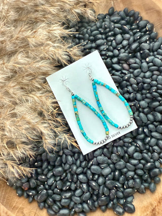 Native Handmade Turquoise Sterling Silver Beaded Teardrop Earrings – Sterling Silver Native Jewelry