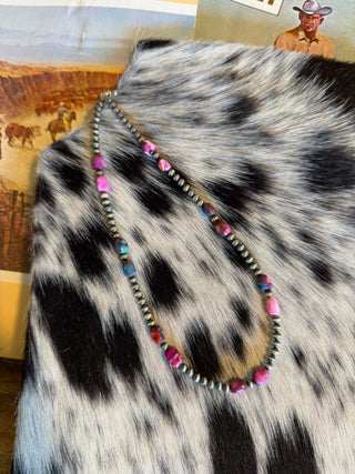 
16” Purple Dahlia Turquoise & Sterling Silver Pearl Necklace – Western Statement Choker