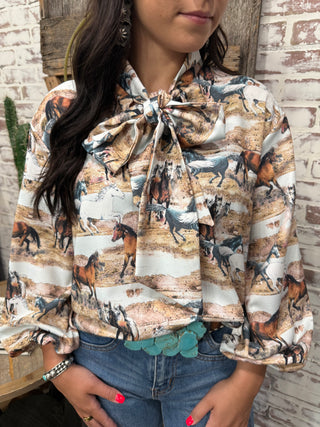 Running Horses Bow Tie Top
