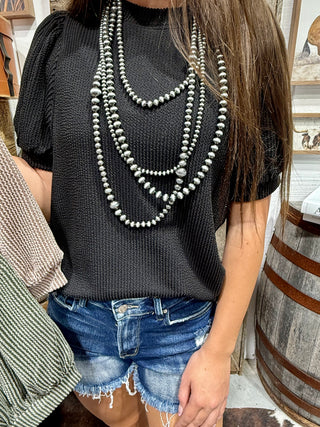 Prairie Puff Sleeve Textured Basic Top