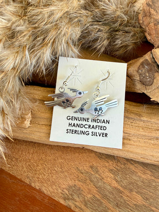 Native American Sterling Silver Roadrunner Dangle Earrings