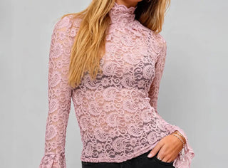 Prairie Dreams Lace Mock Neck Top – Pink