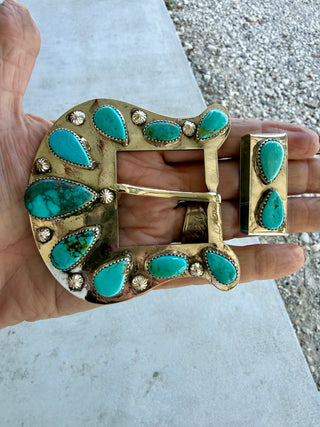 Custom Authentic Kingman Turquoise Statement Belt Buckle Set