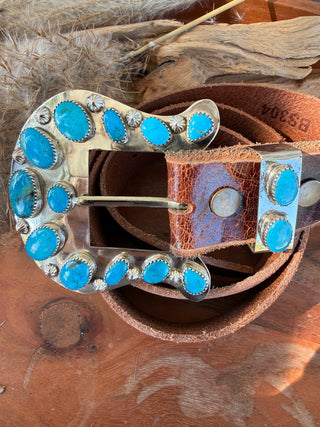 Custom Authentic Kingman Turquoise Statement Belt Buckle Set