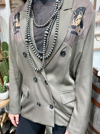 2 Fly Stirrup Trouble Western Blazer | Horse Print Statement Jacket