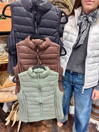 Everyday Lightweight Packable Puffer Vest – Black, Chocolate, Sage & Ivory