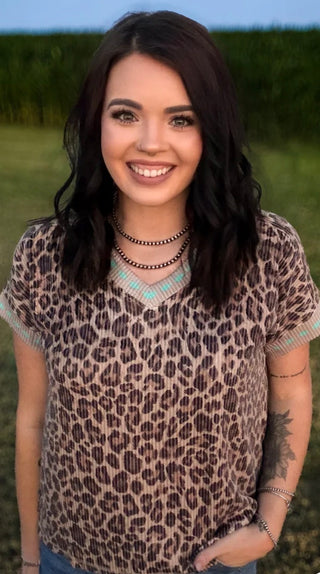 Wild West Leopard Top | Turquoise Trim Western Boutique Tee
