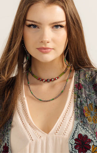Navajo Pearl Handmade Necklace ~ Petite n Pretty ~ 4mm German Silver Beads and Green Turquoise Heishi!