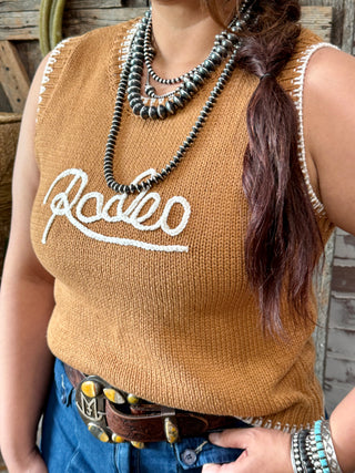 Saddle Tan Rodeo Sweater Vest With Whip Stitching