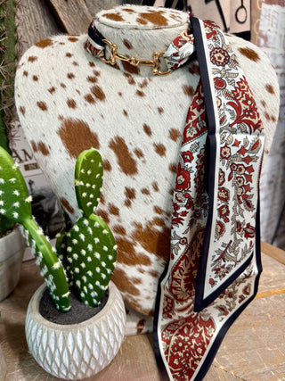 Red Tan Paisley Print Twilly