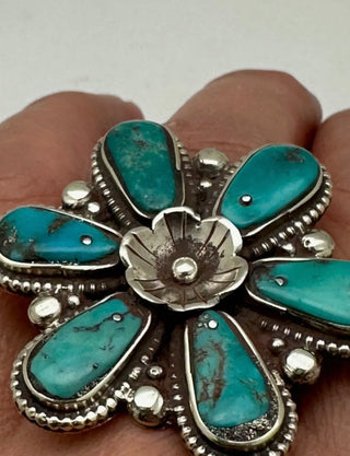 Nepal Turquoise Flower Statement Ring – Tibetan Silver Adjustable