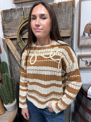 Western Mom Cropped Sweater – Camel & Cream