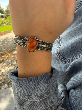 Leonard Maloney Orange Spiny Oyster Sterling Silver Cuff Bracelet