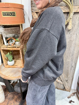 Zenana Black Acid Wash Crewneck Sweatshirt