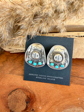 Bobby Platero Native American Sterling Silver Cowboy Hat Earrings