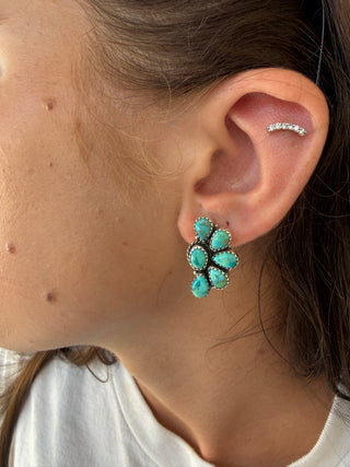 Kingman Turquoise Half Cluster Sterling Silver Earrings