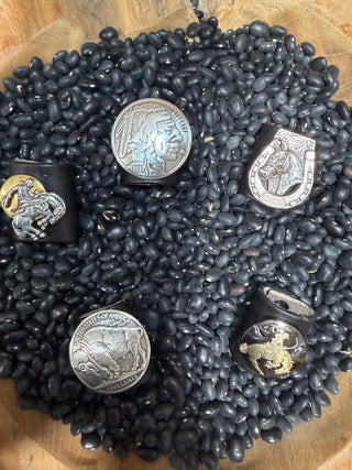 Leather Wild Rag Slide | Western Scarf Slide with Cowboy & Coin Designs-5 Different Designs