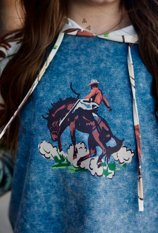 Vintage Ranch Cropped Hoodie – Western Cowboy Print Pullover-2Fly Co.