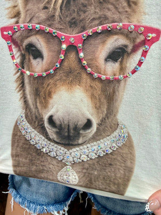 Smart Ass Donkey Graphic Tee with Rhinestones