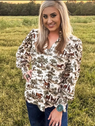 Rustic Roamer Western Horse Print Top