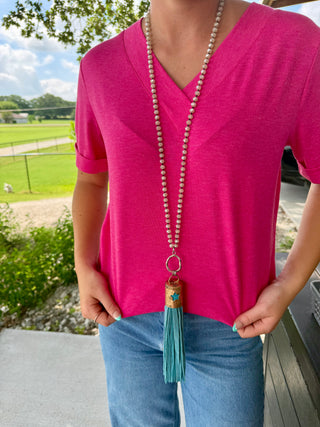 Long Leather Tassel Necklace | Boho Western Statement Necklace – 2 Colors