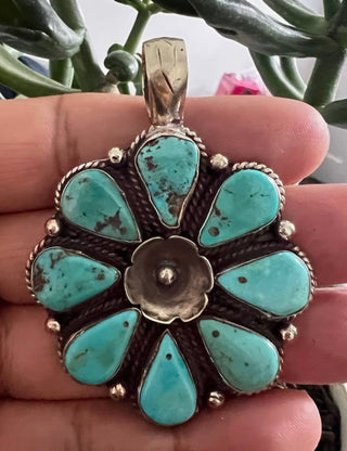 Handcrafted Turquoise Floral Pendant | Tibetan Silver Statement Pendant | Made in Nepal