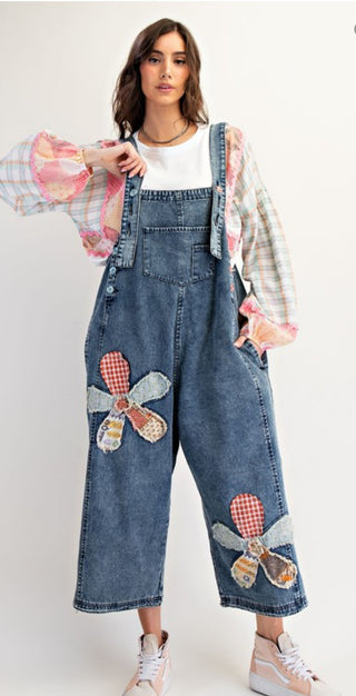 Relaxed Fit Flower Patch Overalls-Easel