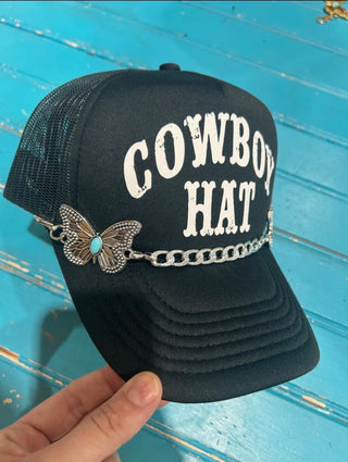 Western Butterfly Hat Chain with Turquoise Stone | Silver Cowgirl Trucker Hat Chain | Removable Hat Accessory