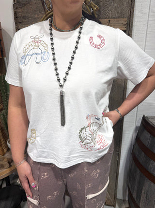 White Western Embroidered Graphic Tee | Cowgirl Casual T-Shirt