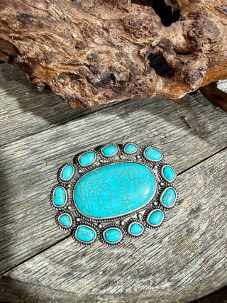 Statement Turquoise Concho Belt Buckle | Western Silver Oval Buckle | Cowgirl Ranch Jewelry